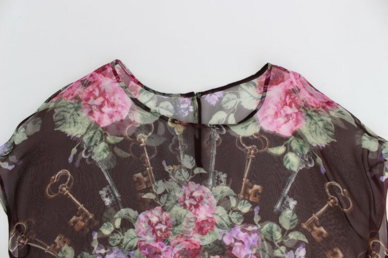 Dolce & Gabbana Elegant Floral Silk Blouse with Cap Sleeves - Image 6