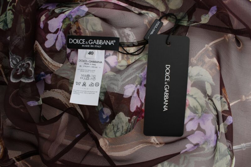 Dolce & Gabbana Elegant Floral Silk Blouse with Cap Sleeves - Image 8