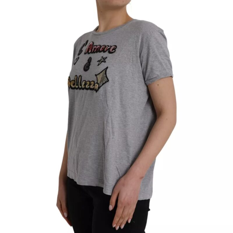 Dolce & Gabbana Gray Cotton L'Amore E'Bellezza Top T-shirt - Image 4