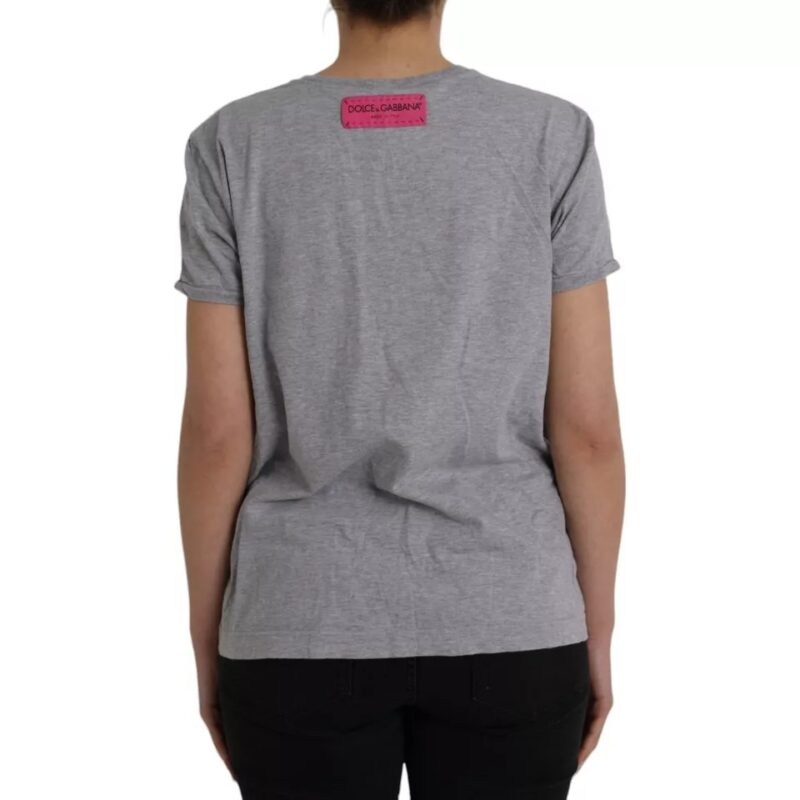 Dolce & Gabbana Gray Cotton L'Amore E'Bellezza Top T-shirt - Image 3