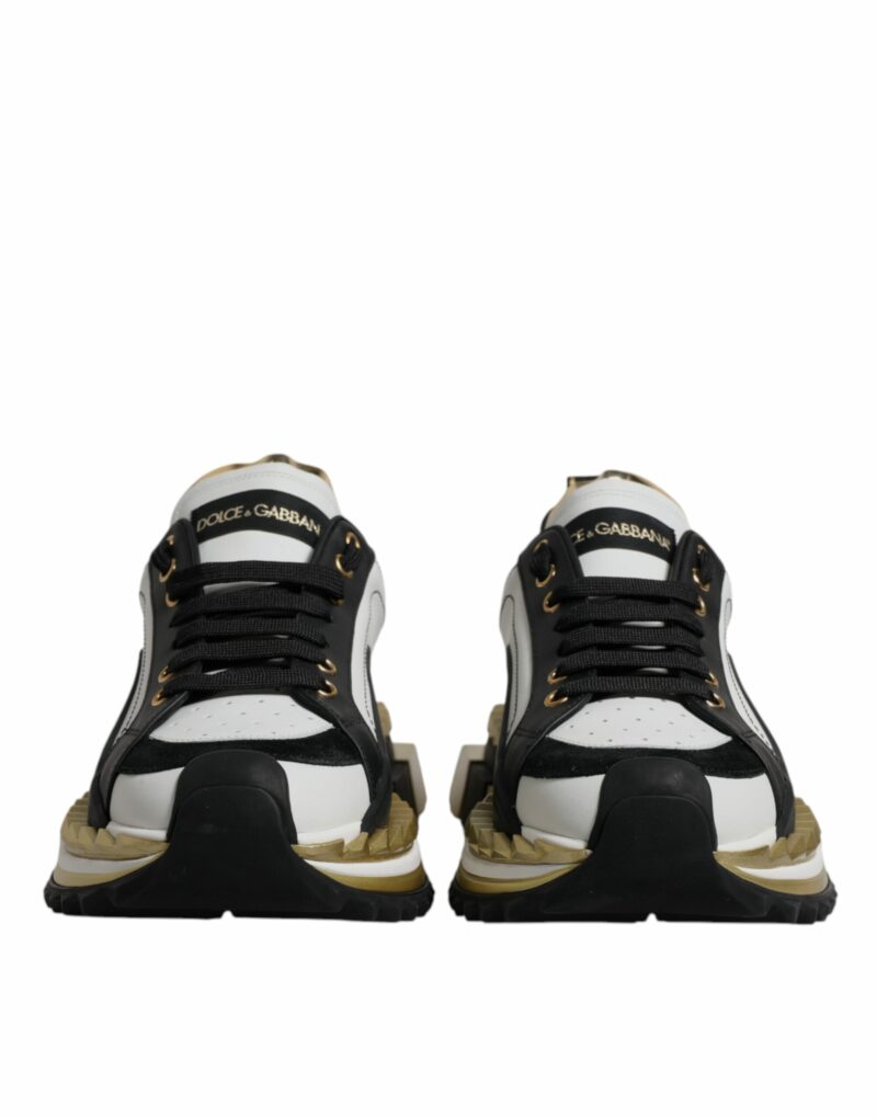 Dolce & Gabbana White Gold Black Leather SUPER KING Sneakers Shoes - Image 2