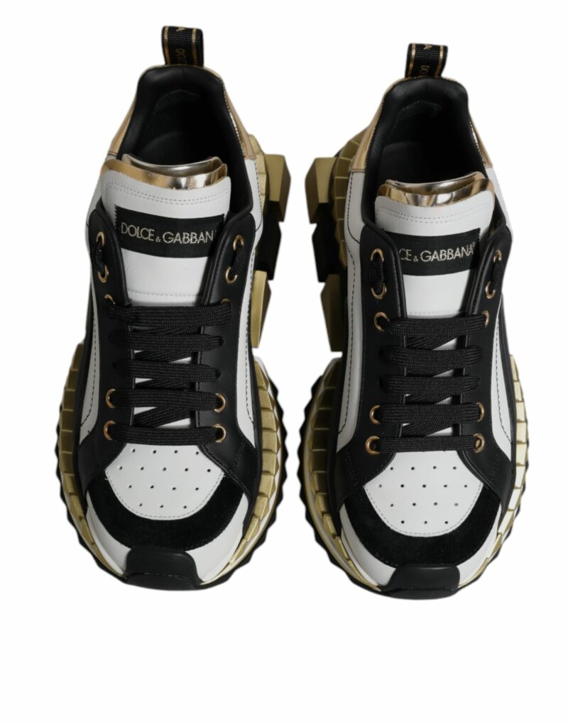 Dolce & Gabbana White Gold Black Leather SUPER KING Sneakers Shoes - Image 3