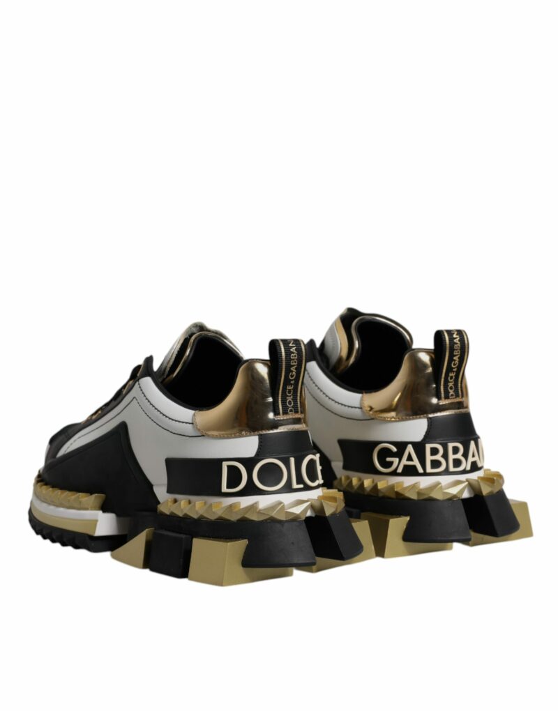 Dolce & Gabbana White Gold Black Leather SUPER KING Sneakers Shoes - Image 5