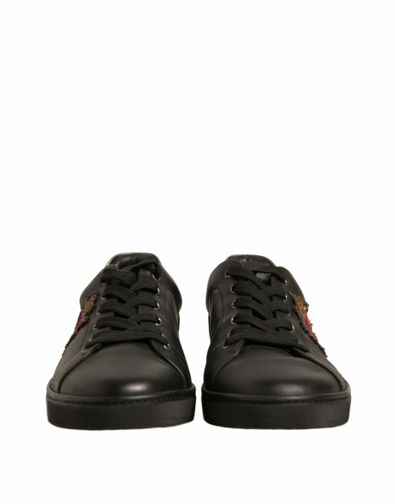 Dolce & Gabbana Black Leather Heart Embellished Sneakers Shoes - Image 2