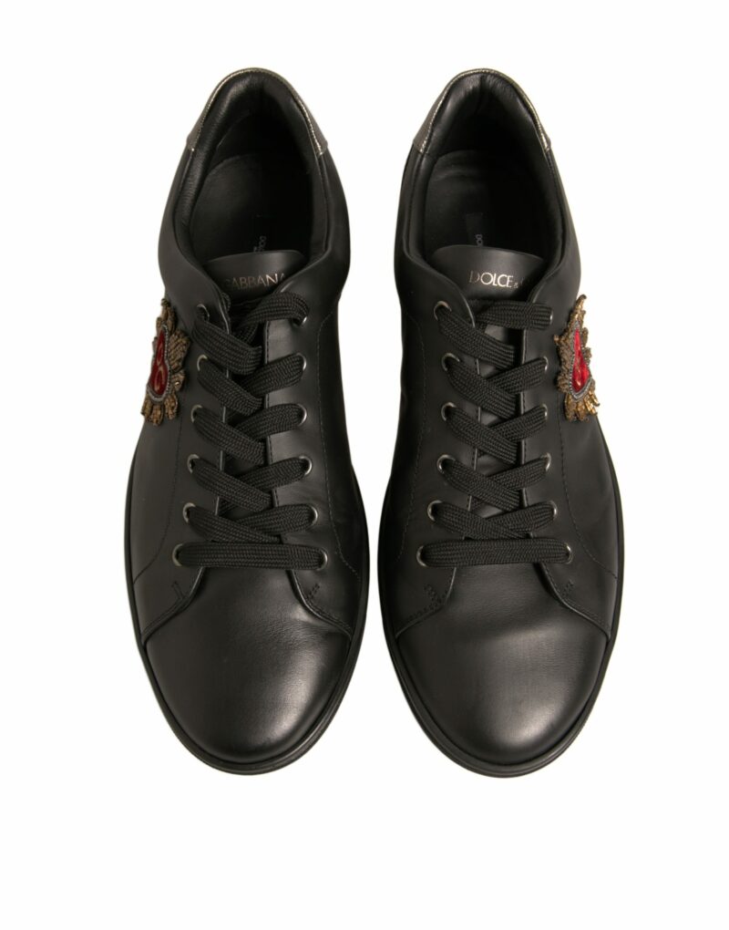 Dolce & Gabbana Black Leather Heart Embellished Sneakers Shoes - Image 3