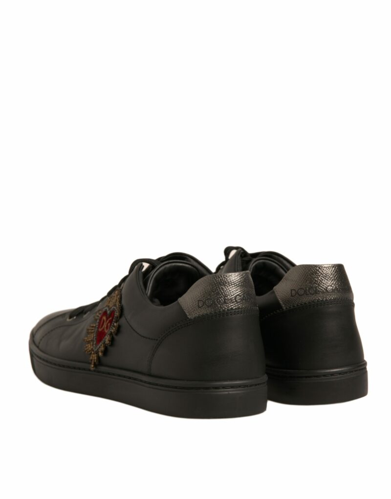 Dolce & Gabbana Black Leather Heart Embellished Sneakers Shoes - Image 5