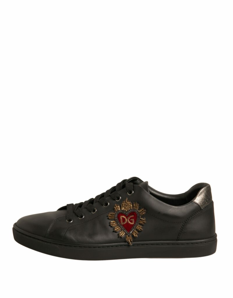Dolce & Gabbana Black Leather Heart Embellished Sneakers Shoes - Image 6