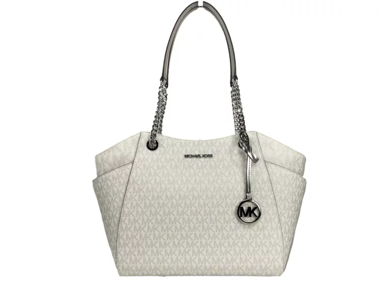Michael Kors Jet Set Large Chain Shoulder Tote Bag White Silver