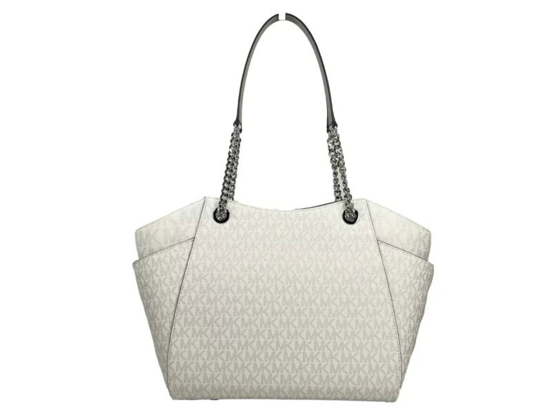 Michael Kors Jet Set Large Chain Shoulder Tote Bag White Silver - Image 4