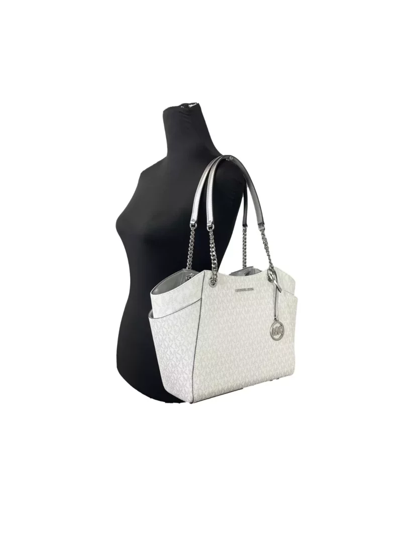 Michael Kors Jet Set Large Chain Shoulder Tote Bag White Silver - Image 3