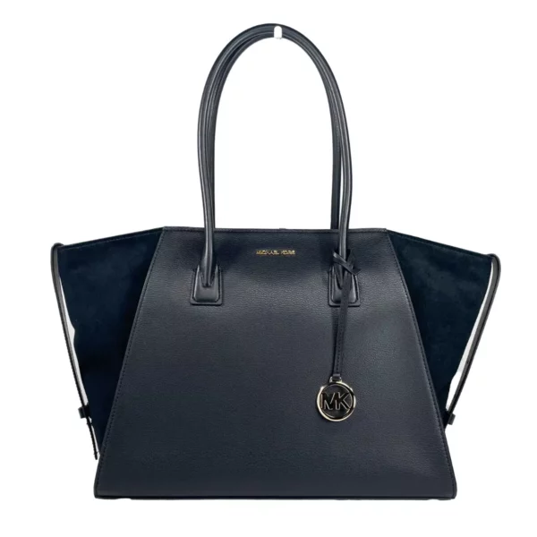 Michael Kors Avril XL Suede Leather Top Zip Satchel Bag Black