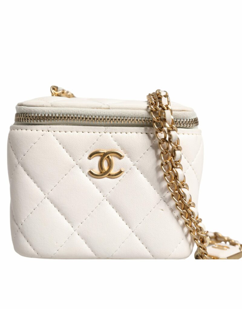 Chanel White Matelasse Lambskin Gold Chain Shoulder Vanity Mirror - Image 7