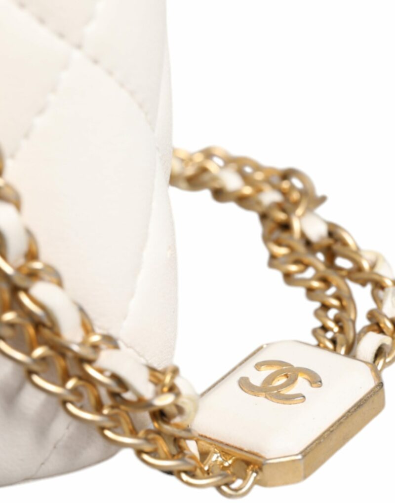 Chanel White Matelasse Lambskin Gold Chain Shoulder Vanity Mirror - Image 6