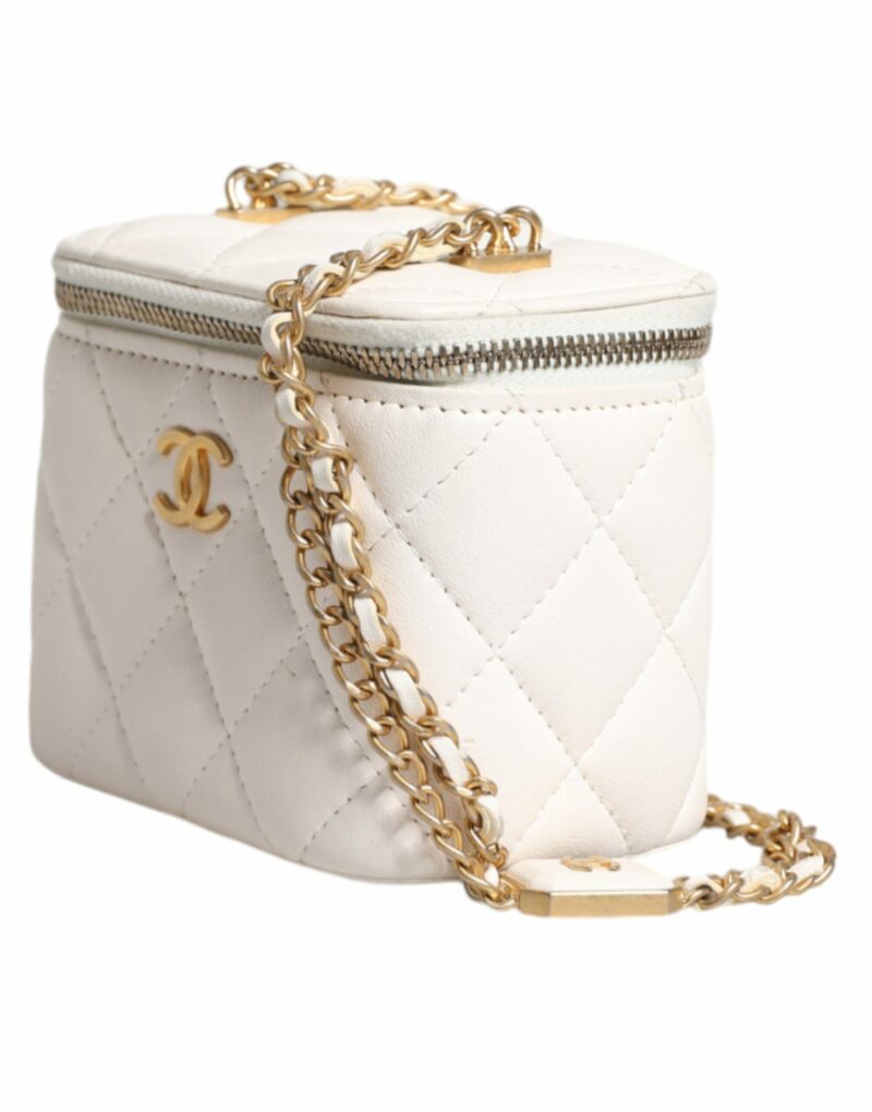 Chanel White Matelasse Lambskin Gold Chain Shoulder Vanity Mirror - Image 5