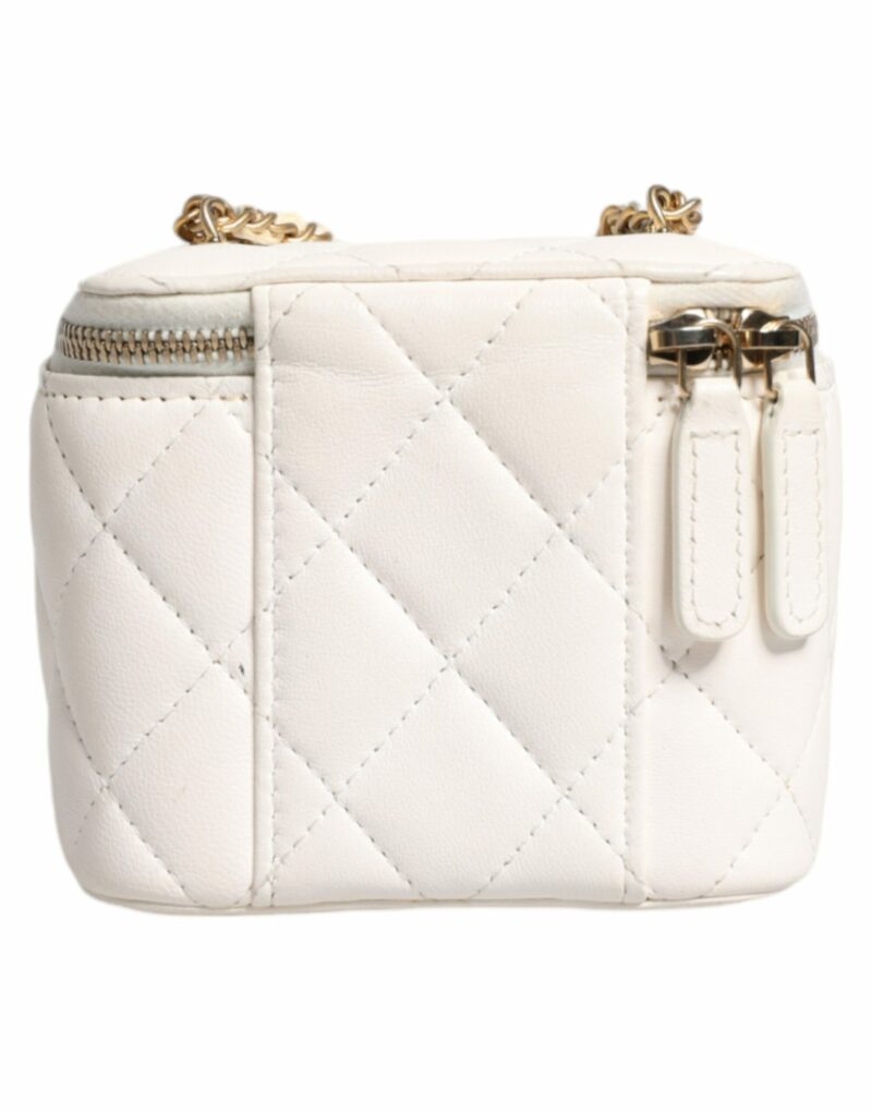 Chanel White Matelasse Lambskin Gold Chain Shoulder Vanity Mirror - Image 3