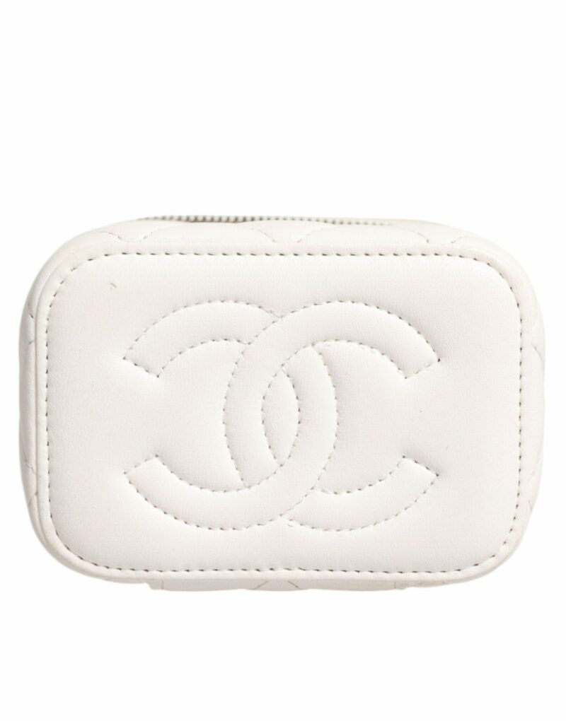 Chanel White Matelasse Lambskin Gold Chain Shoulder Vanity Mirror - Image 2