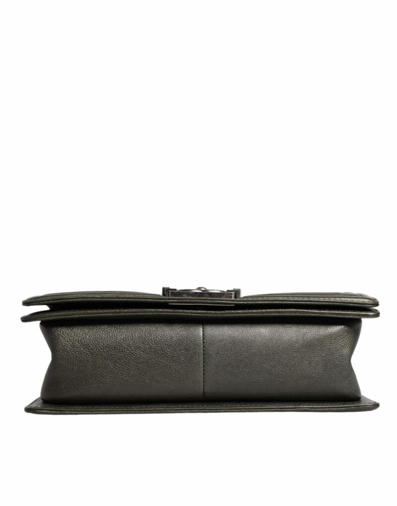 Chanel Dark Green Leather Shoulder Bag Gray Metal Purse Bag - Image 5
