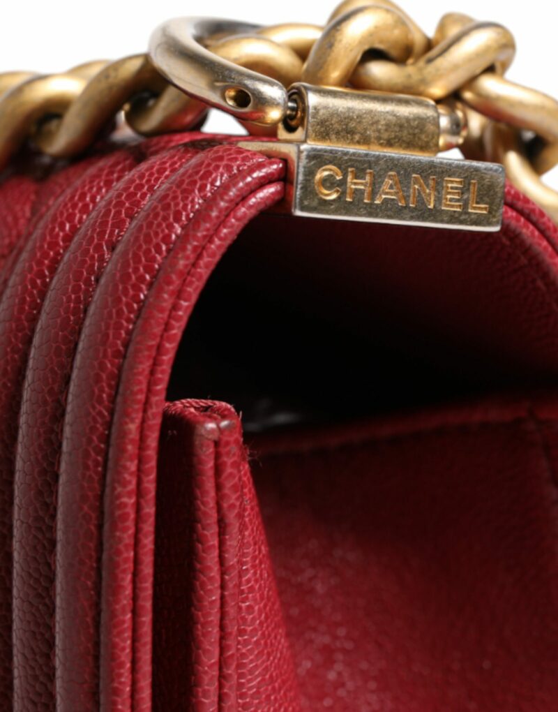 Chanel Red Leather Lambskin Double Gold Chain Medium Shoulder Bag - Image 6
