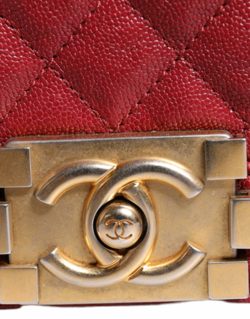 Chanel Red Leather Lambskin Double Gold Chain Medium Shoulder Bag - Image 5