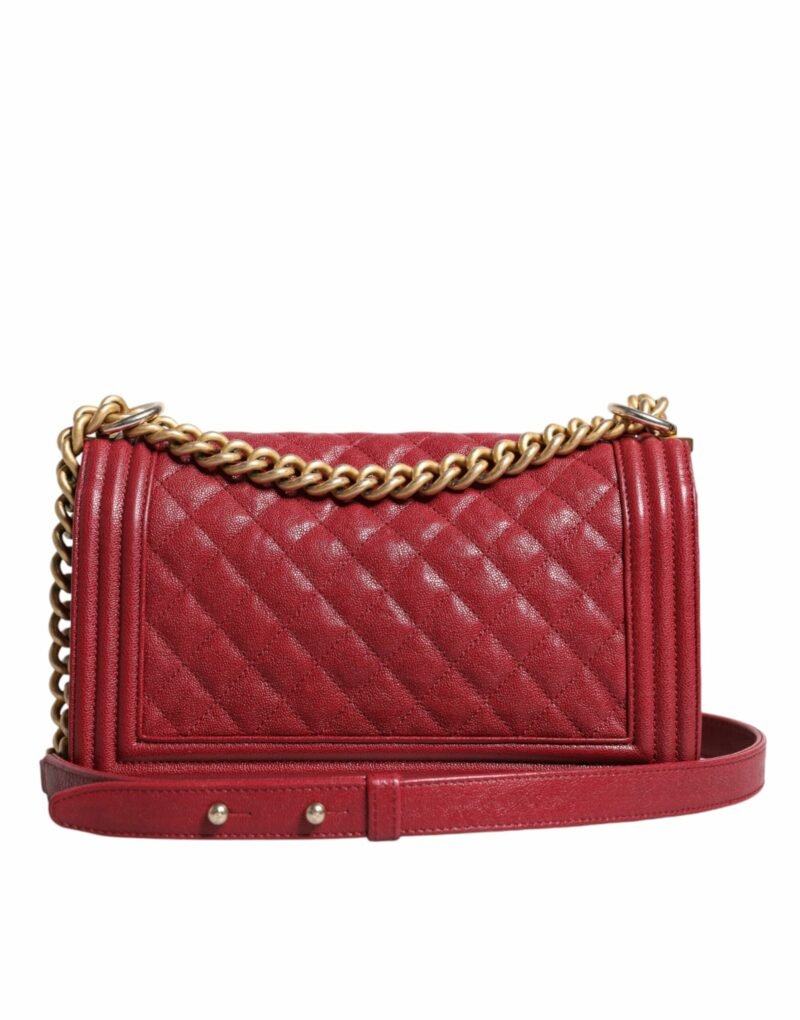 Chanel Red Leather Lambskin Double Gold Chain Medium Shoulder Bag - Image 2