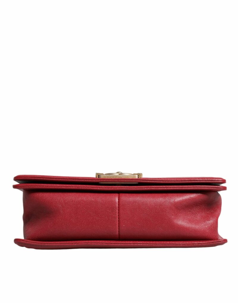Chanel Red Leather Lambskin Double Gold Chain Medium Shoulder Bag - Image 3