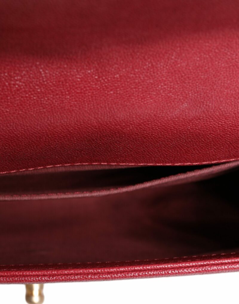 Chanel Red Leather Lambskin Double Gold Chain Medium Shoulder Bag - Image 7