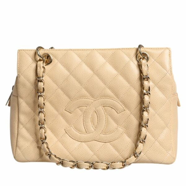 Chanel Beige Caviar De Coco Chain Leather Purse Bag