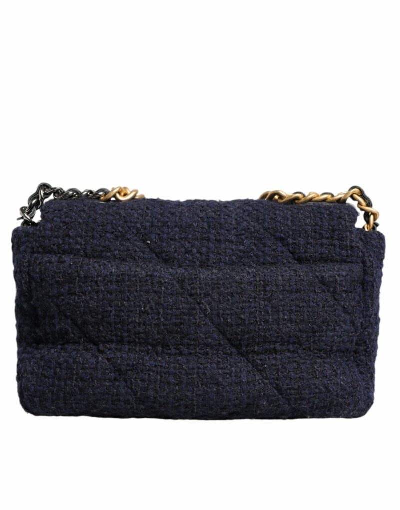 Chanel Dark Blue Medium Flap Tweed CC Gold Gray Chain Shoulder Bag - Image 4