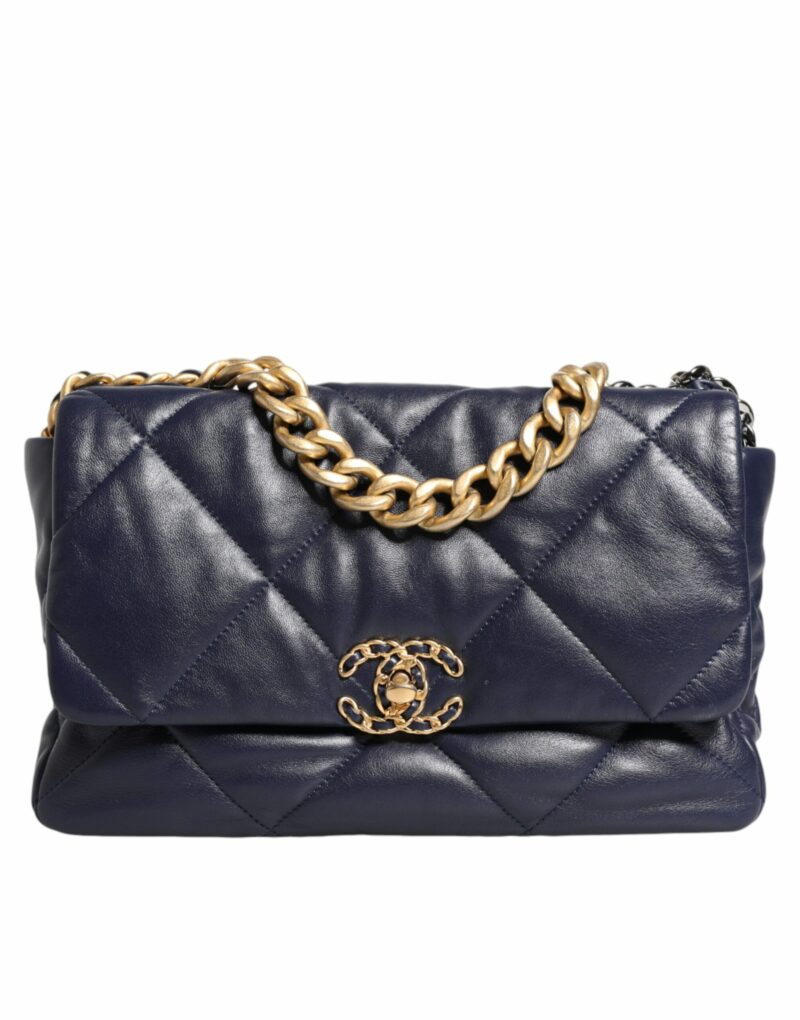 Chanel Blue Leather Large Quilted Chain Hand Shoulder Bag - Image 2