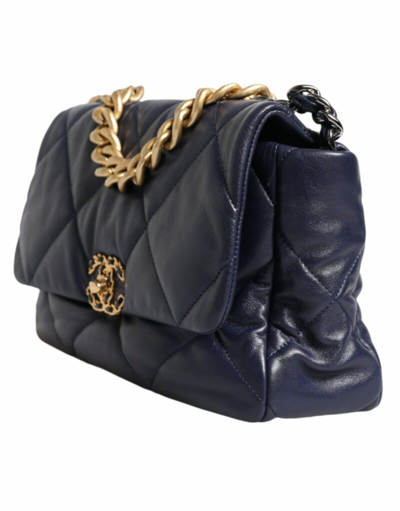 Chanel Blue Leather Large Quilted Chain Hand Shoulder Bag - Image 3