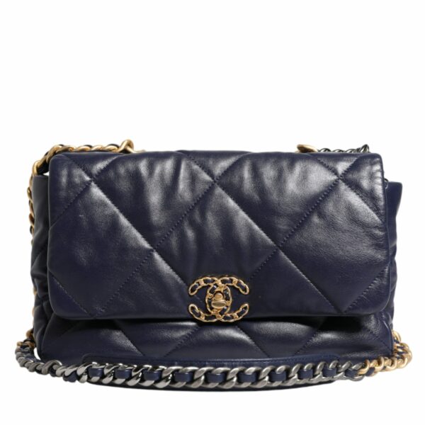 Chanel Blue Leather Large Quilted Chain Hand Shoulder Bag