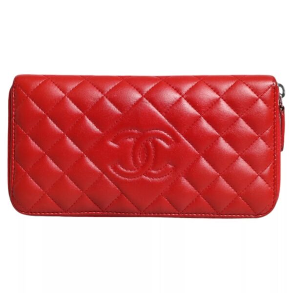 Chanel Red Quilted Leather Logo Continental Zip Box