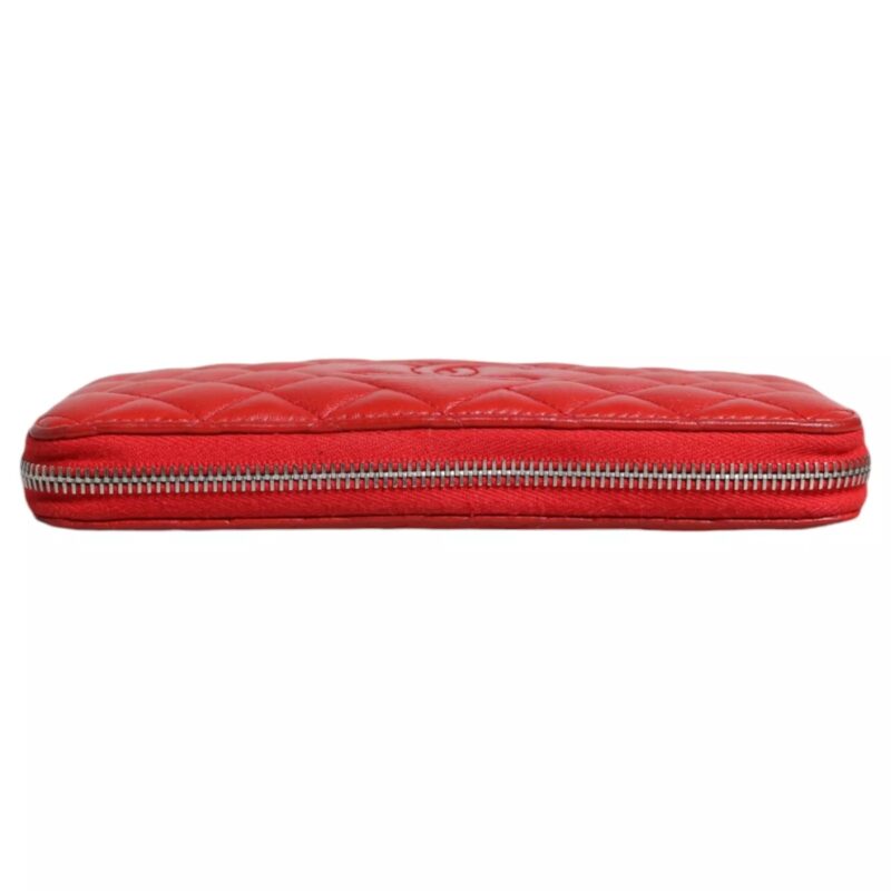 Chanel Red Quilted Leather Logo Continental Zip Box - Image 4