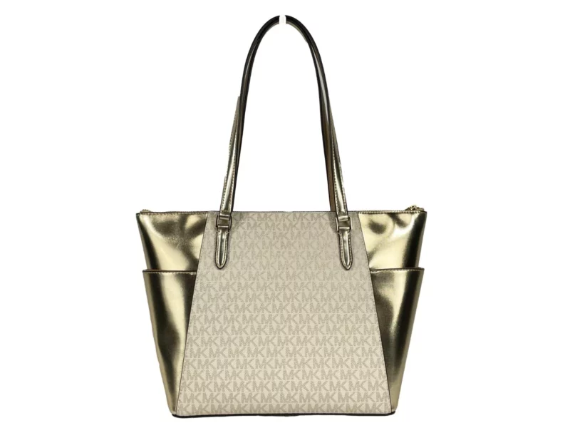Michael Kors Charlotte Large Leather Top Zip Tote Bag Purse Gold - Image 4