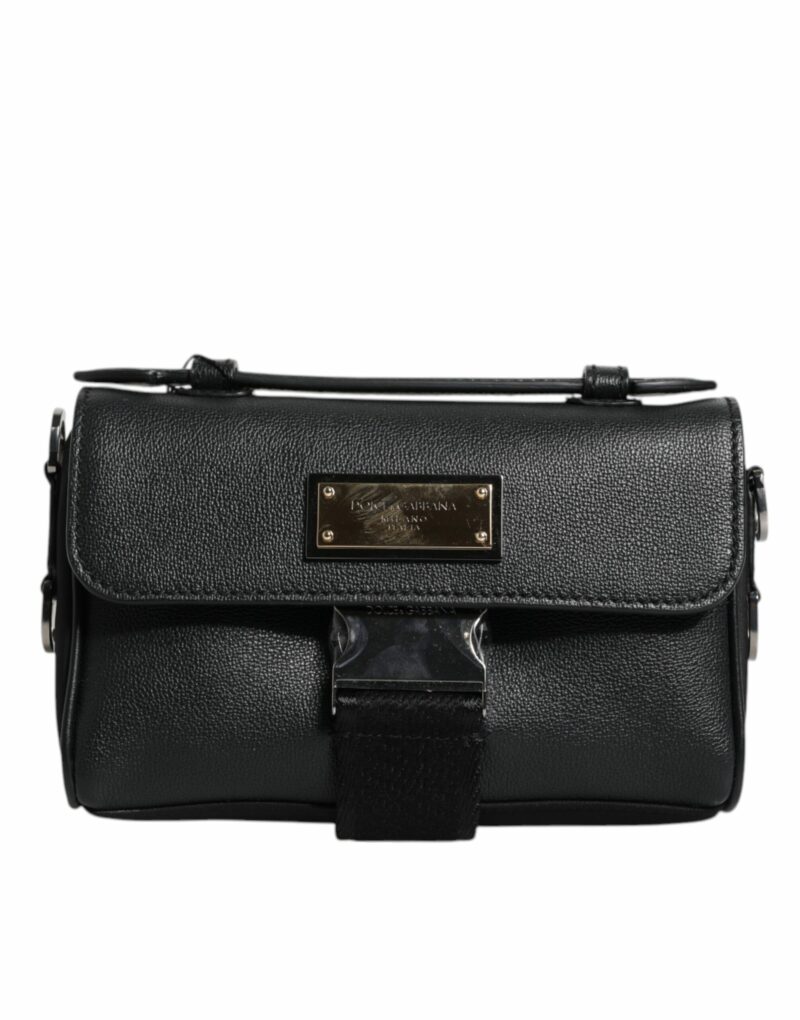 Dolce & Gabbana Black Logo Plaque Leather Buckled Shoulder Crossbody Bag - Image 2