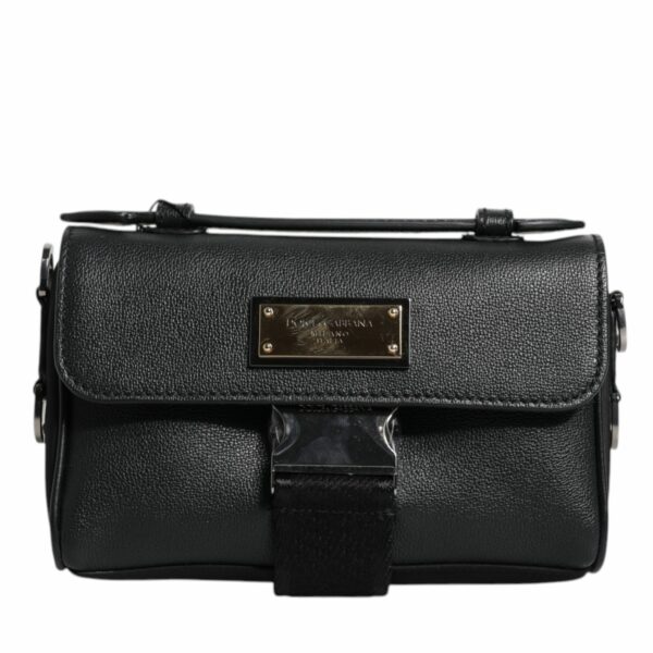 Dolce & Gabbana Black Logo Plaque Leather Buckled Shoulder Crossbody Bag