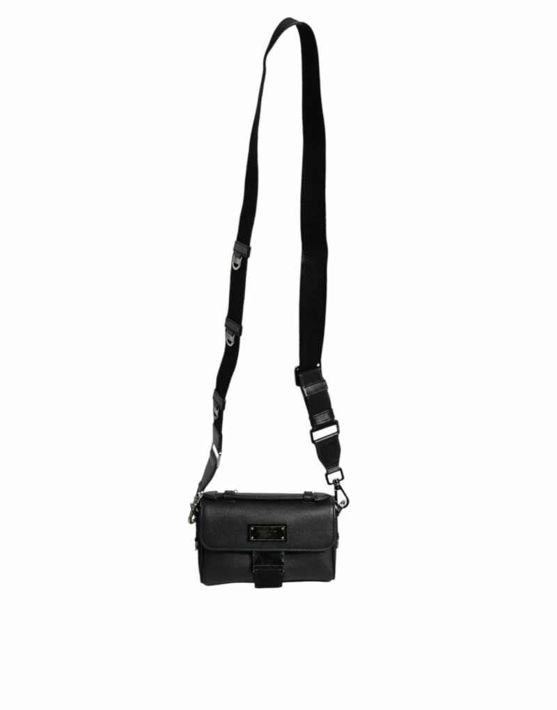 Dolce & Gabbana Black Logo Plaque Leather Buckled Shoulder Crossbody Bag - Image 6