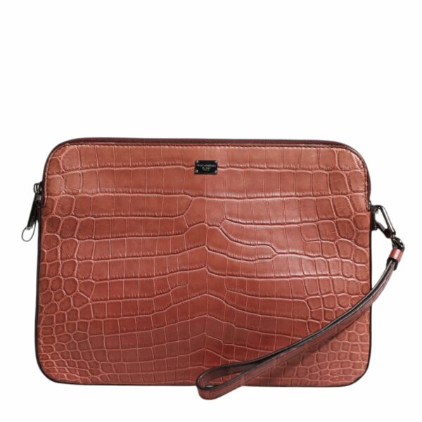 Dolce & Gabbana Bordeaux Croc Leather Logo Plaque Men Briefcase Bag