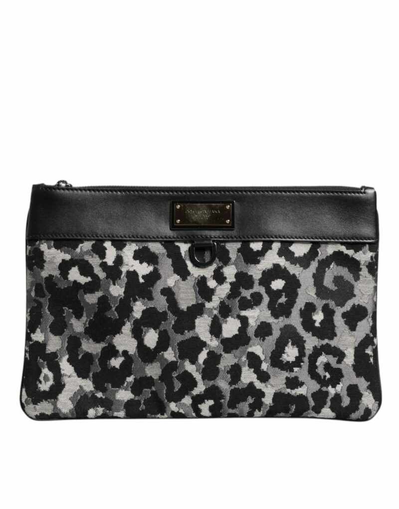Dolce & Gabbana Multicolor Leopard Jacquard Logo Plaque Men Pouch Bag - Image 2