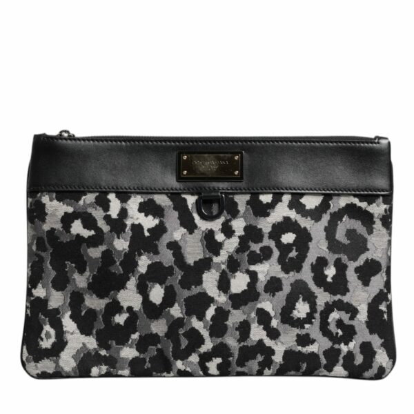 Dolce & Gabbana Multicolor Leopard Jacquard Logo Plaque Men Pouch Bag
