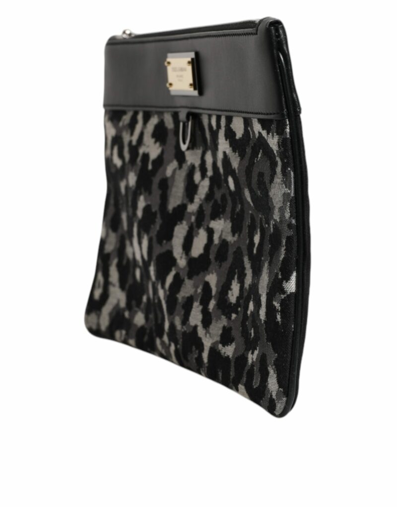 Dolce & Gabbana Multicolor Leopard Jacquard Logo Plaque Men Pouch Bag - Image 3