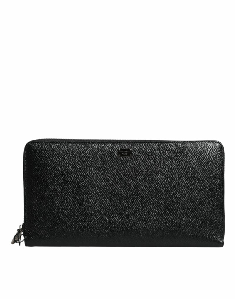 Dolce & Gabbana Black Calfskin Leather Logo Zip Around Continental Wallet - Image 2