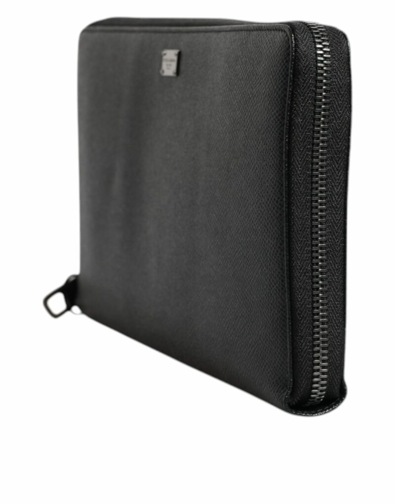 Dolce & Gabbana Black Calfskin Leather Logo Zip Around Continental Wallet - Image 3