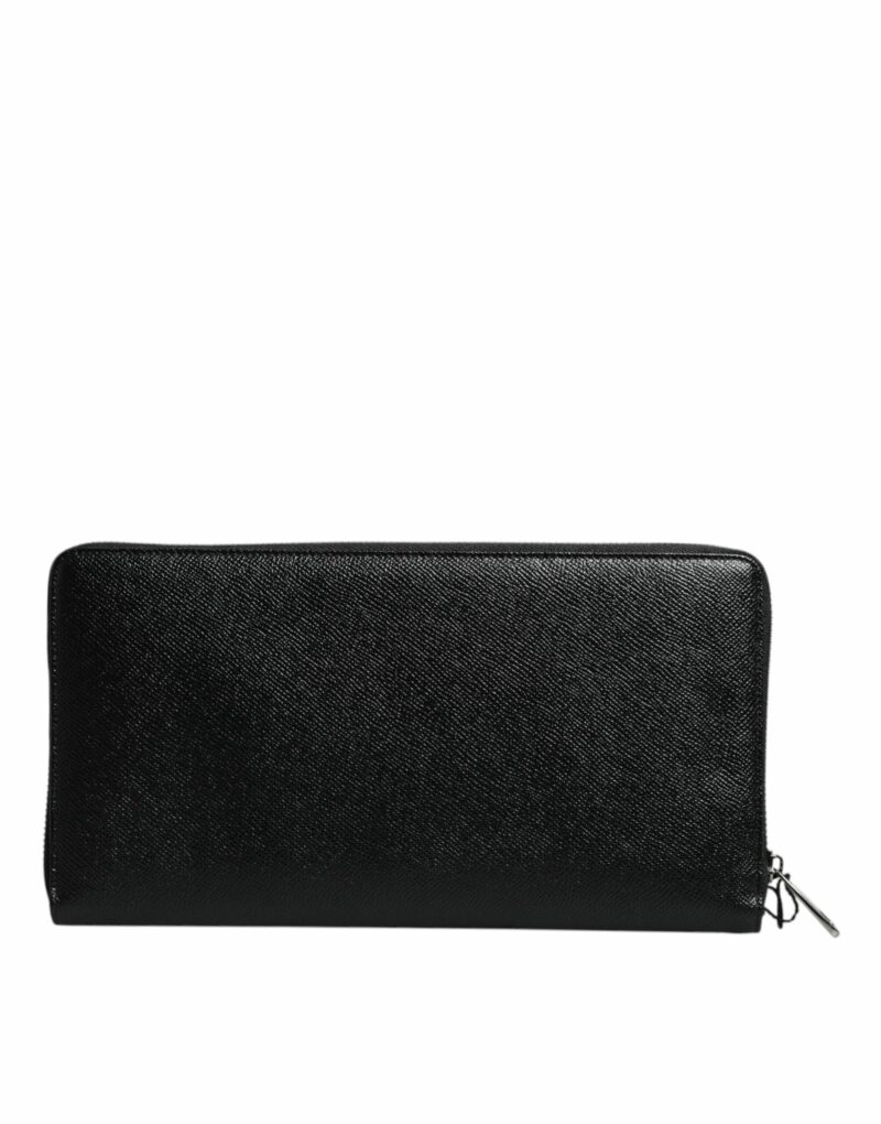 Dolce & Gabbana Black Calfskin Leather Logo Zip Around Continental Wallet - Image 4