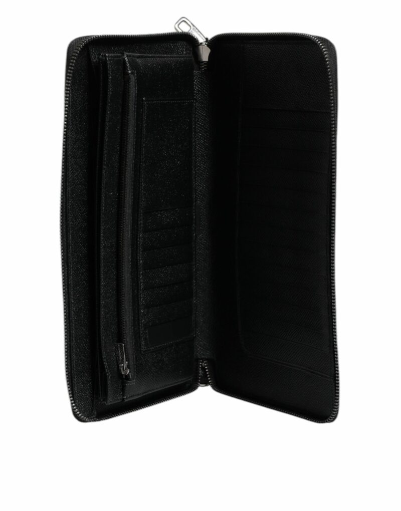 Dolce & Gabbana Black Calfskin Leather Logo Zip Around Continental Wallet - Image 6