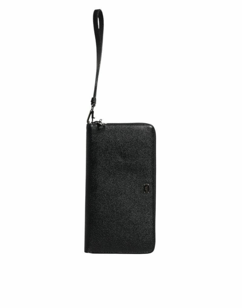 Dolce & Gabbana Black Calfskin Leather Logo Zip Around Continental Wallet - Image 7