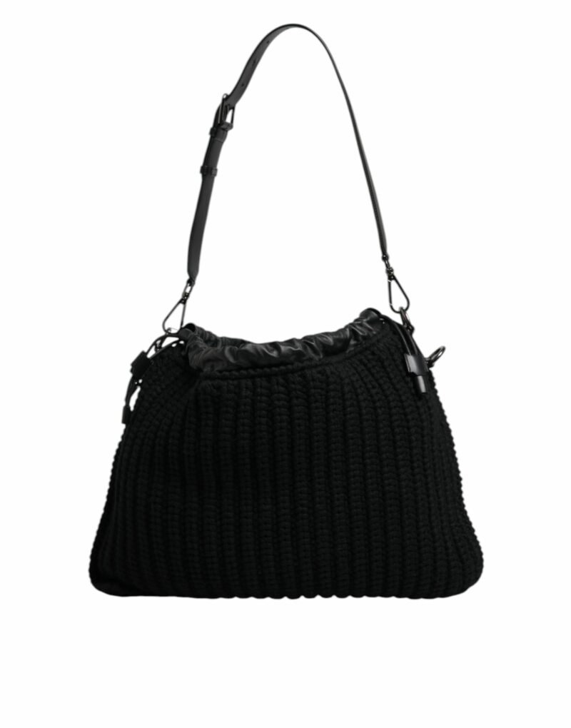 Dolce & Gabbana Black Cashmere Knitted Leather Shoulder Bag - Image 2