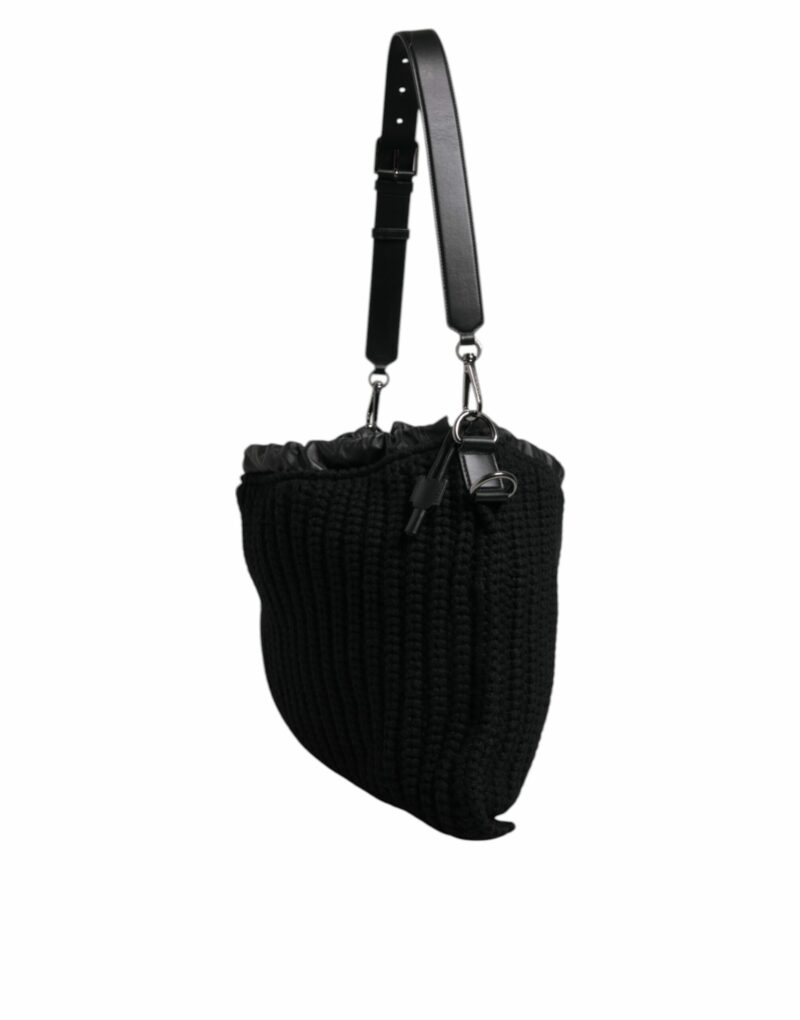 Dolce & Gabbana Black Cashmere Knitted Leather Shoulder Bag - Image 3