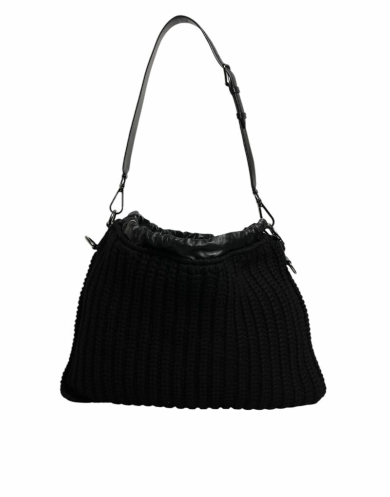 Dolce & Gabbana Black Cashmere Knitted Leather Shoulder Bag - Image 4