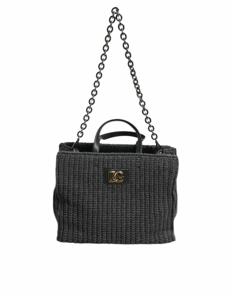 Dolce & Gabbana Black Large Knitted Crochet Shoulder Shopper DG Logo Bag - Image 6